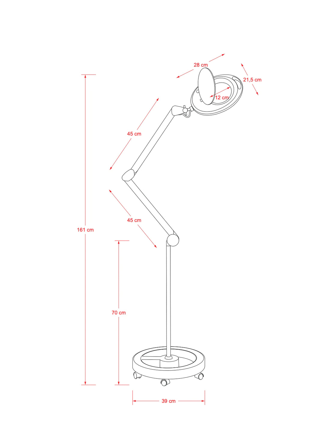 Magnifying lamp LED on wheels